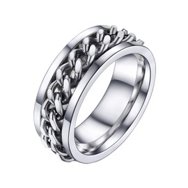 U7 Jewelry Mens Women Fashion Rings Stainless Steel Band 7MM Cuban Link Chain Spinner Ring Fidget Ring for Anxiety Size 10