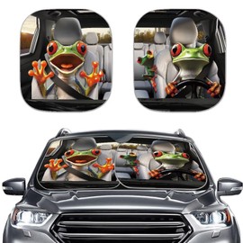 Aplkyhs Frog Car Sun Shade Couple Frog Driving Car Windshield Sunshade 2 Piece Foldable Sun Blocks Sun Visor Keep Your Vehicle Cool