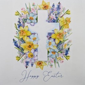 Set of 8 Christian Easter Cards – Religious Greeting Cards with Cross & Spring Flowers – Includes Envelopes – Premium 210GSM Cardstock – 12 x 12 cm – Happy Easter Cards for Friends & Family