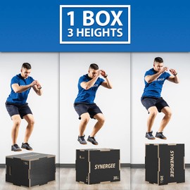 Synergee 3 in 1 Non-Slip Wood Plyometric Box for Jump Training and Conditioning. Wooden Plyo Box All in One Jump Trainer. Size - 24/20/16