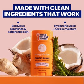 Megababe Quick Shave No-Rinse Shave Stick | Shaving Touch-Ups & Travel Made-Easy | with Sea Moss & Hyaluronic Acid | 2.4 oz