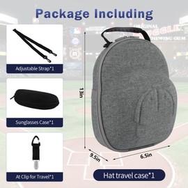 Anguu Hat Travel Case, Hard Hat Carrier Organizer with Clip & Glasses Storage, Holds 6 Baseball Caps for Home/Travel - Grey