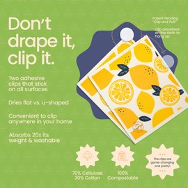 Harps&Seb Paños de cocina suecos reutilizables para cocina, súper absorbentes, lavables, con prácticos clips para colgar, juego de paños de celulosa y algodón sin olor, antiarañazos, paquete de 6