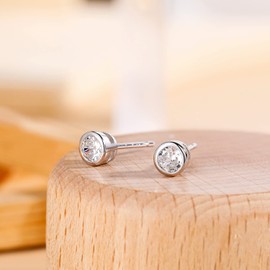 SHINYSO 925 Sterling Silver Stud Earrings with Round Cubic Zirconia Silver Mini Earrings for Women Girls