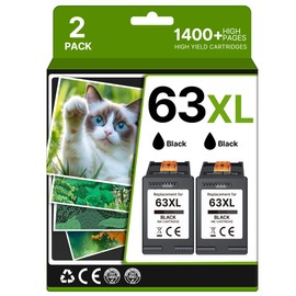 63XL Black Ink Cartridge High-Yield for HP Ink 63 Replacement for HP 63 Black Ink Cartridge Works for HP OfficeJet 3830 4650 5255 5258 5200 Envy 4520 4512 4510 DeskJet 1112 2130 3630 F6U64AN (2 Pack)