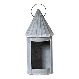 Irvin's Tinware, K19-01WZ, 14-Inch Round Lantern in Weathered Zinc, Rustic Farmhouse Candle Lantern