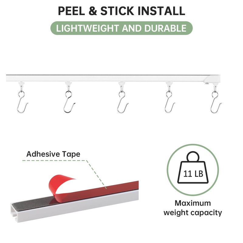 KXLife Self Adhesive Ceiling & Wall Curtain Track 16 FT,