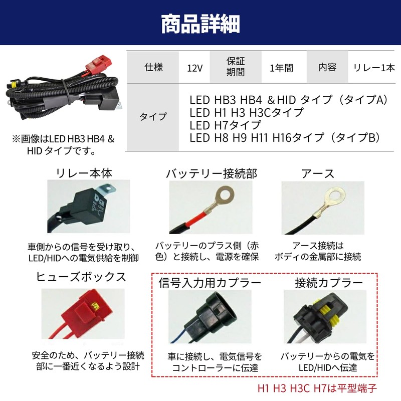 fcl.(エフシーエル) HB4 HB3 LED HID シングル 電源安定用リレーハーネス タイプA 1本