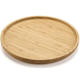 XIMISISE Round Bamboo Tray, Wood Serving Tray, Wooden Platter, Wood Charcuterie Board, Decorative Tray for Coffee Table,13.8 inch