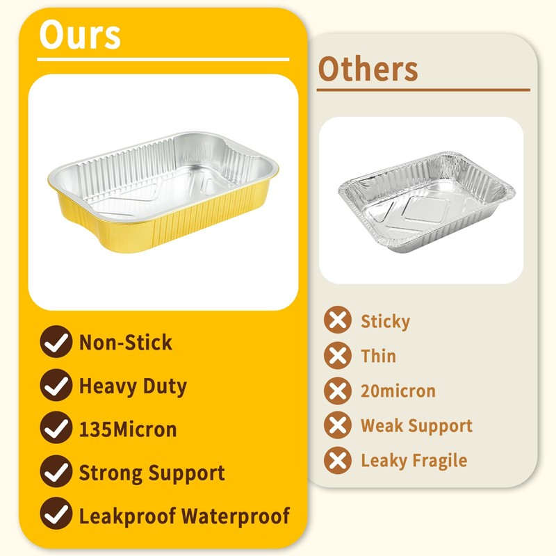 FUERKEEM 15 Pack Gold Aluminum Foil Pans with Lids 9x13,