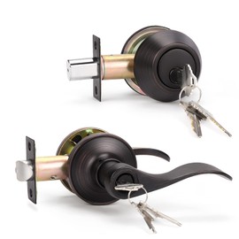 KNOBWELL 1 Pack Front Entry Door Lever Lockset with Matching Single Cylinder Deadbolt, Oil Rubbed Bronze Exterior Door Lock Set with Deadbolt, Keyed Alike Entry Door Lever and Deadbolt Lock Set