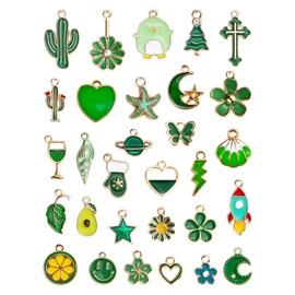 YETOOME 30 Pcs Mixed Enamel Green Theme Charms Pendants for Earrings Necklace Bracelet Jewelry Making and Crafting