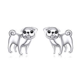 YFN 925 Sterling Silver Pug Dog Stud Earrings - Hypoallergenic, Nickel and Lead Free, Highly Polished