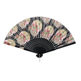 Ken Onishi Folding Fan, Ripple, Women's Fabric Fan, 7.9 - 8.3 inches (20 - 21 cm), Flower/Black