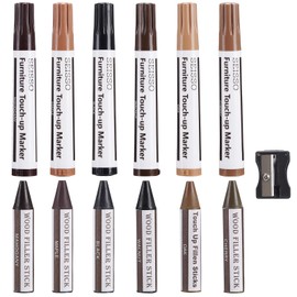SEISSO Wood Repair Kit 6 Colours Repair Pens Furniture Repair Marker with Sharpener, Furniture Repair Kit for Small Holes or Scratches in Wooden Furniture