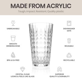 BELLAFORTE Shatterproof Acrylic Tall Tumbler, Set of 4, 19oz - Bondi Beach Stackable Drinking Glasses - Unbreakable Plastic Drinking Glasses for Party, Gifting - BPA Free - Dishwasher Safe - Clear