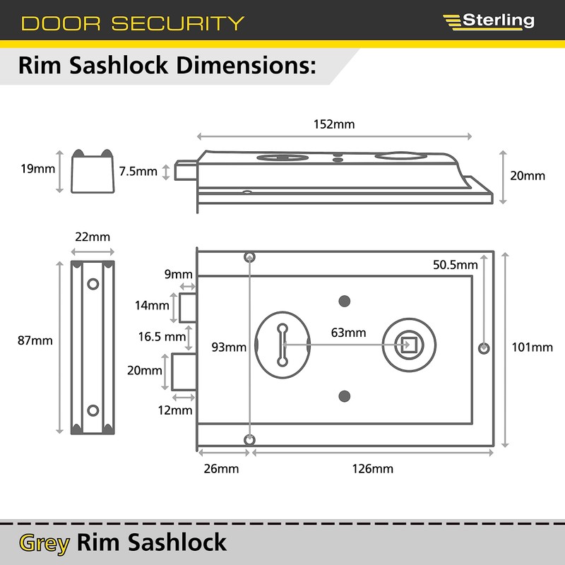 Sterling SRL002 152 x 101 mm Rim Sashlock - Grey,