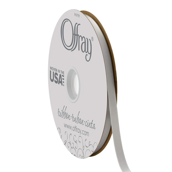 Offray 3/8" Wide Double Face Satin Ribbon, 100 Yards, Silver