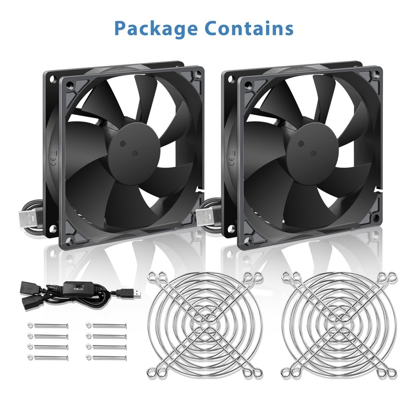GDSTIME 90mm Mini USB Fan, 2 Pack 92mm x 25mm