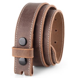 F&L CLASSIC Belt for Buckles 100% Full Grain One Piece Leather Belt, w/Snaps for Interchangeable Buckles,1.25" wide,vintage brown w/contrast stitching,1043-01,Size 42
