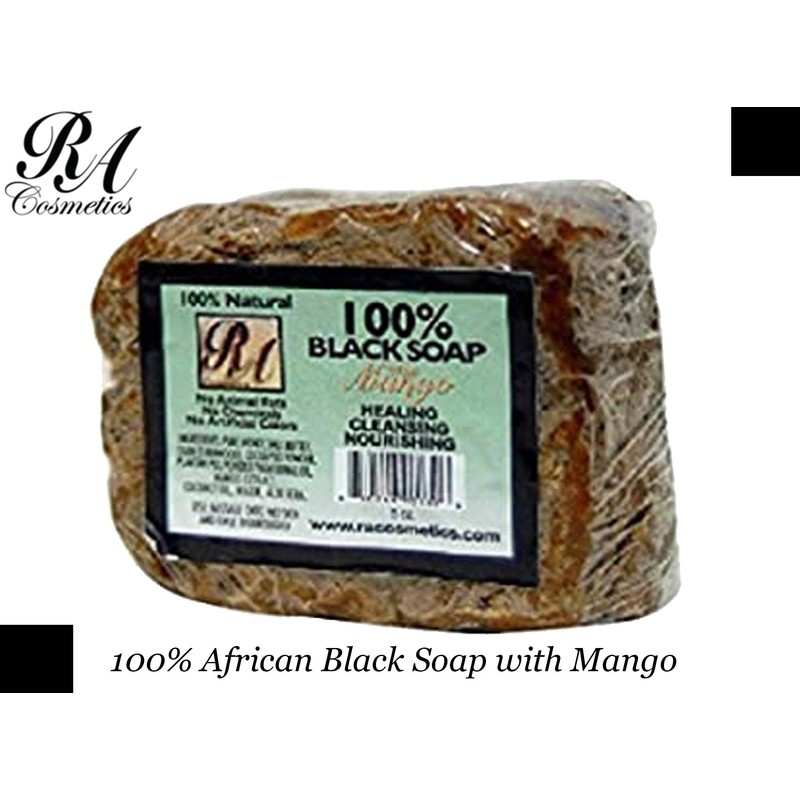RA Cosmetics 100% Natural African Black Soap, Mango Scent, 5