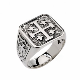 Religious Jewelry Men's Sterling Silver Jerusalem Cross Ring (Size 8.5)