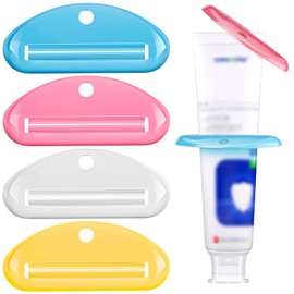 EVOULTES 4PCS Toothpaste Squeezer, Colorful Plastic Toothpaste Tube Squeezer Toothpaste Dispenser HangingTube Squeezer Tool, Toothpaste Clip for Bathroom, Suitable for Toothpaste, Cream, Cosmetics