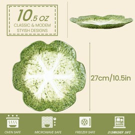 Green Ceramic Salad Plate, 10.5 Inch Porcelain Decorative Plates for Kitchen, Round Appetizer Bowl for Dessert, Decorative, Dinner, Pancakes, Steak, Cabbage Plate Oven & Microwave & Dishwasher Safe