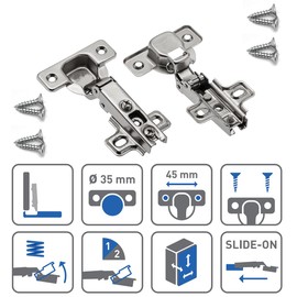 Pack of 10 Door Hinges 35mm Cup 110 Degree Kitchen Cabinet Wardrobe with Wood Screws