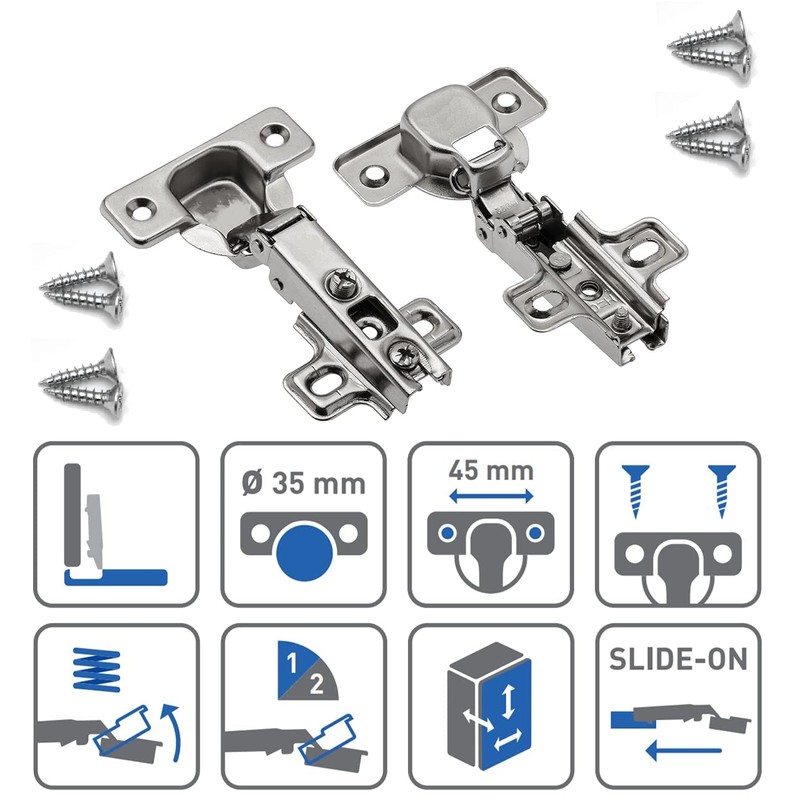 Pack of 10 Door Hinges 35mm Cup 110 Degree Kitchen