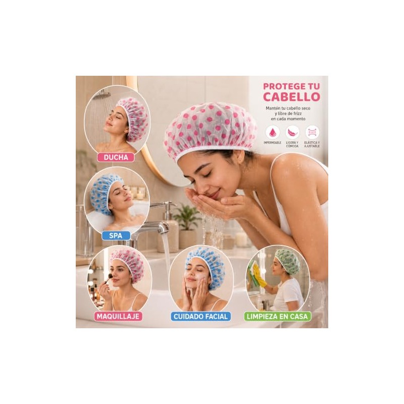 Janety Gorro de Baño Impermeable Reutilizable para Mujer, Set de