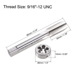 sourcing map 9/16"-12 UNC Tap and Die Set, HSS Machine Thread Tap with Round Threading Die, Right Hand