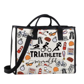 TSOTMO Triathlon Gift Triathlete Survival Kit Canvas Tote Bag Gift For Women Triathlete Themed Shoulder Bag (Triathlete run Tote)