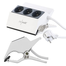 revolt Terminal socket: 3-way socket strip with clamp attachment, child lock (attach power strip table, attach socket desk, mounting option)