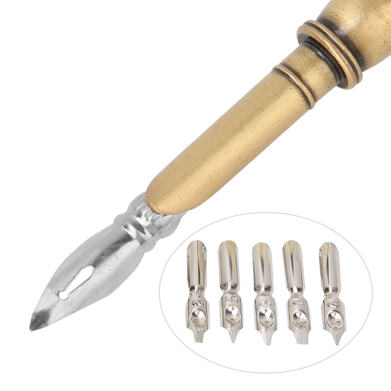 European Retro Stainless Steel Nibs Dip Writing Feather Pen Wax