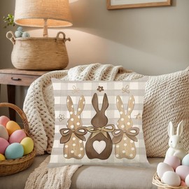 HLCYGJIN Easter Pillow Covers 18x18 inch Happy Easter Hunny Bunny Throw Pillow Covers Bunny Spring Cushion Case for Sofa Couch Bedroom Holiday Festivals Home Decor 06