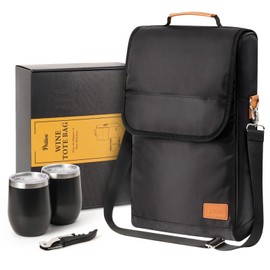 Philiva 3 Bottle Wine Tote Bag with Tumblers and Opener, Portable Wine Carrier Purse for Travel/Picnic/Beach/Pool/Events/Hiking, Black