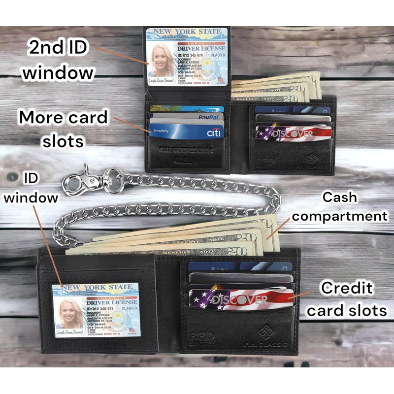 F&L CLASSIC RFID Blocking Mens bi-fold Style Cowhide Leather Steel