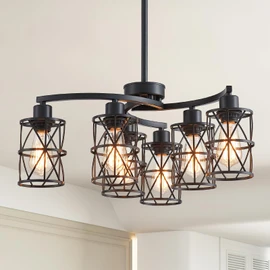 XINGQI Modern Black Chandelier 6-Light Pendant Lighting Fixture with Metal Shade 24" Height Adjustable for Dining Room Living Room Bedroom