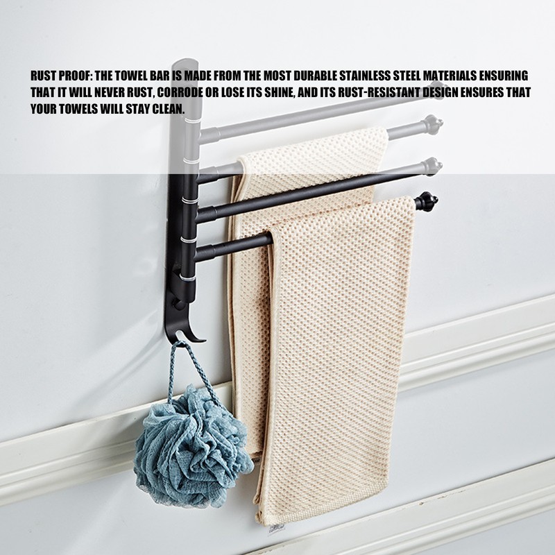 Stainless Steel Swivel Towel Hanger Holder Black Rotating Movable Towel