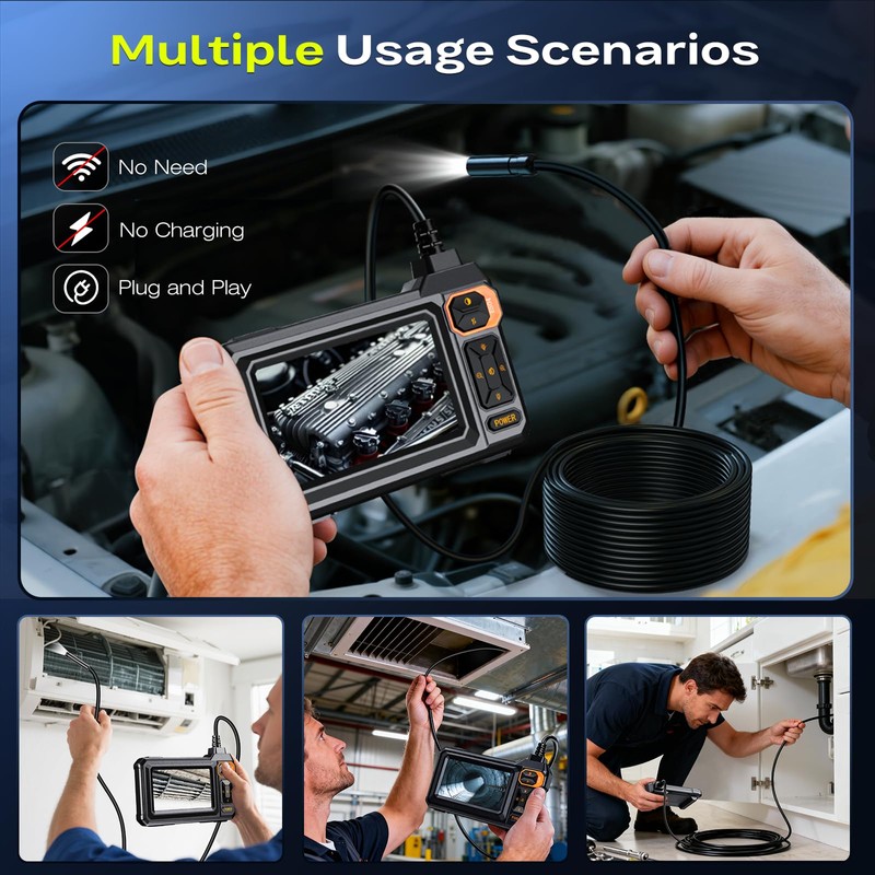 Endoscope Borescope Camera with Light, 4.3" IPS 1920P HD Inspection