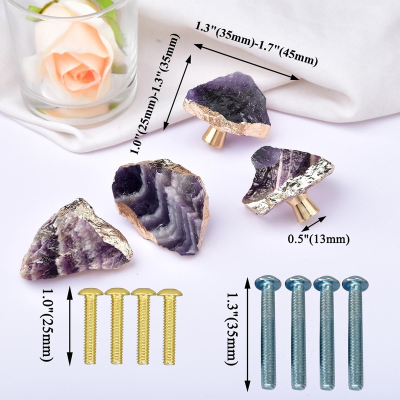 FZBHRO Amethyst Drawer Cabinet Knobs Purple Crystal Stone Knobs Handles