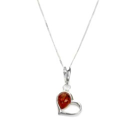 Sterling Silver & Baltic Amber Open Heart Pendant on 14 Inch Chain