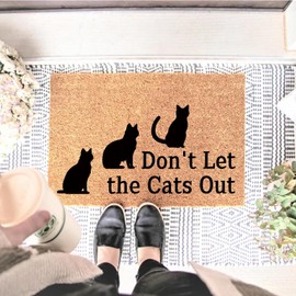Funny Coir Doormat Don't Let The Cats Out Front Door Mat Entryway Outdoor Mat with Heavy Duty Front Porch Welcome Mats Entry Natural Coconut Brown Mat Prank Novelty Gift Outdoor Mat 23.7x15.7 inch