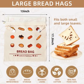 2 Beeswax Bread Bags with Zip, Reusable Bread Bags, Large Capacity Bread Bags for Homemade Bread for Fresh Bread Storage