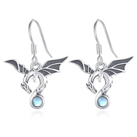 DRINSPER Dragon Earrings Moonstone 925 Sterling Silver Earrings Hypoallergenic Jewelry Gifts for Women