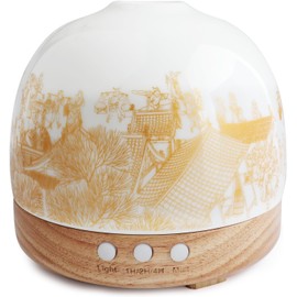 SLMIRACLE Essential Ceramic Diffuser Round Aroma Diffuser Night Light Captivating Vintage Chinese Marketplace- Nano Water Mist Humidifier Luxurious Style and 300ml