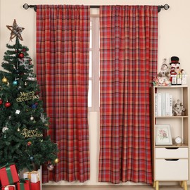 RLoncomix Red Check Plaid Curtains Scottish Tartan Striped Xmas Decorative Window Curtain Rod Pocket Light Filtering Farmhouse Drapes for Living Room Bedroom, 2 Panels, 52 x 84 Inch
