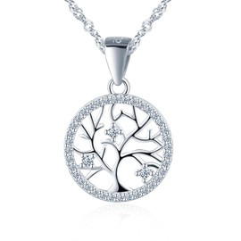 MICGIGI Damen 925 Sterling Silber Halskette Baum des Lebens Muster Cubic Zirkonia Anhänger Halskette,Silber
