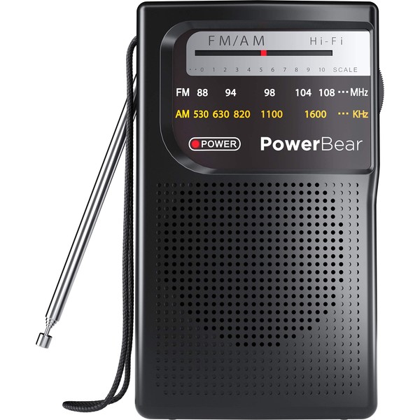 PowerBear Portable Radio | AM/FM, 2AA Battery Operated with Long